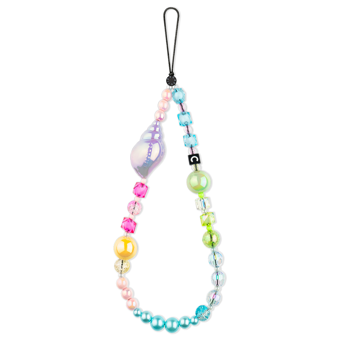 Iridescent Seashell Phone Charm, Colorful Crystal Beaded Phone Strap Wristlet