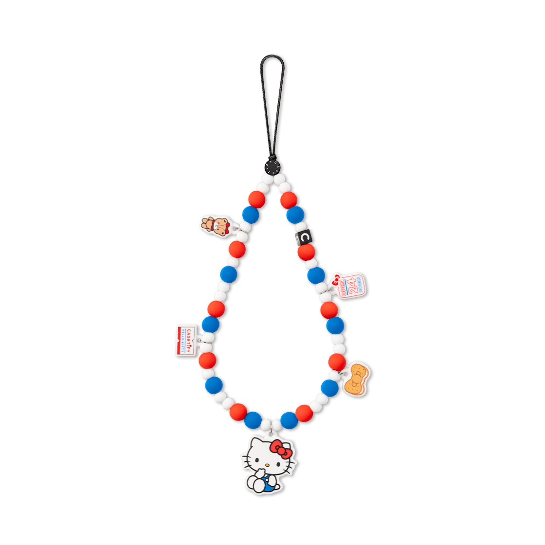 Hello Kitty Beaded Phone Charm, Classic Red Blue White Phone Strap Wristlet