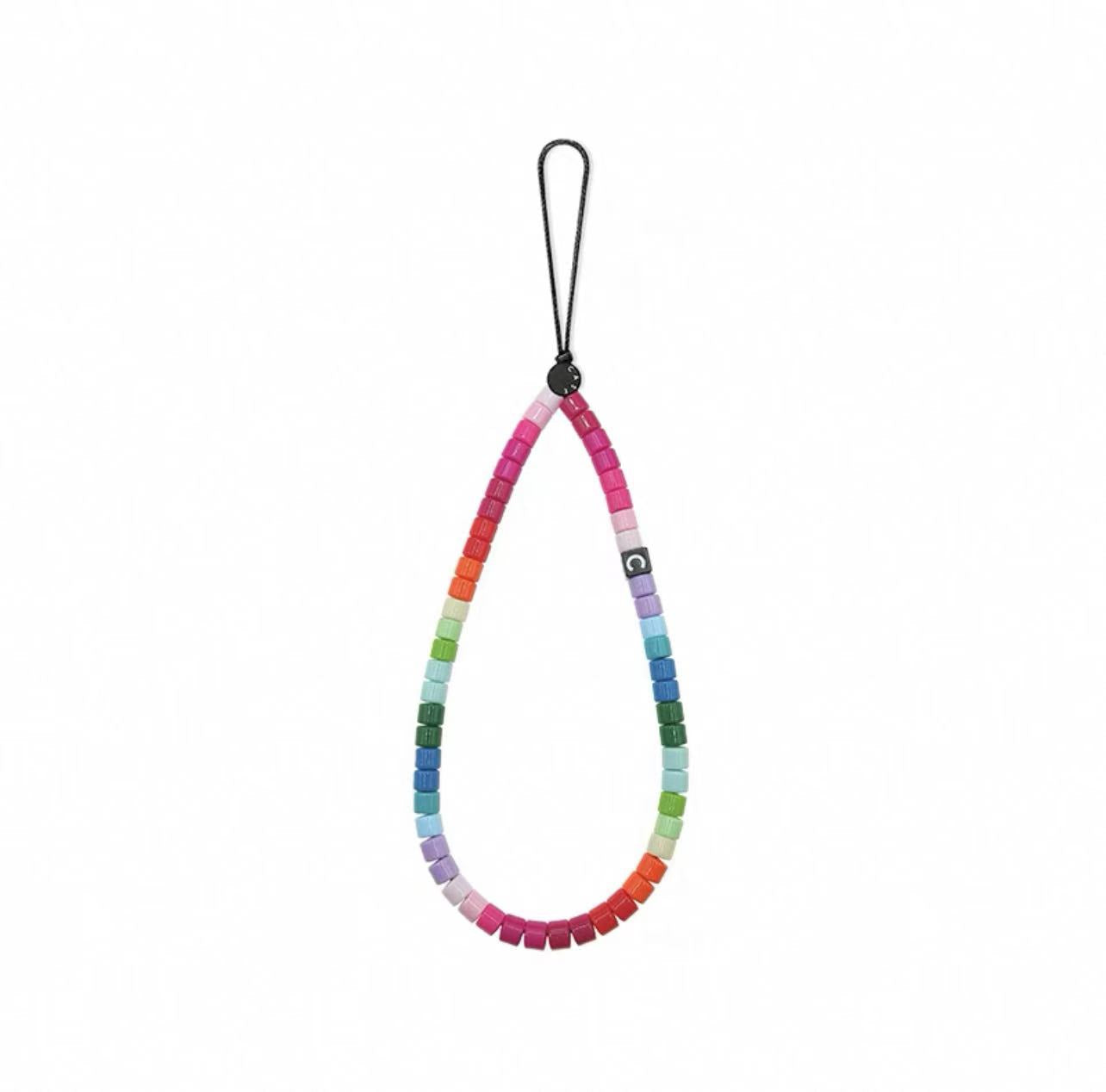 Bright Rainbow Cylindrical Beaded Phone Strap, Hot Pink Candy Block Beads Phone Charm Wristlet