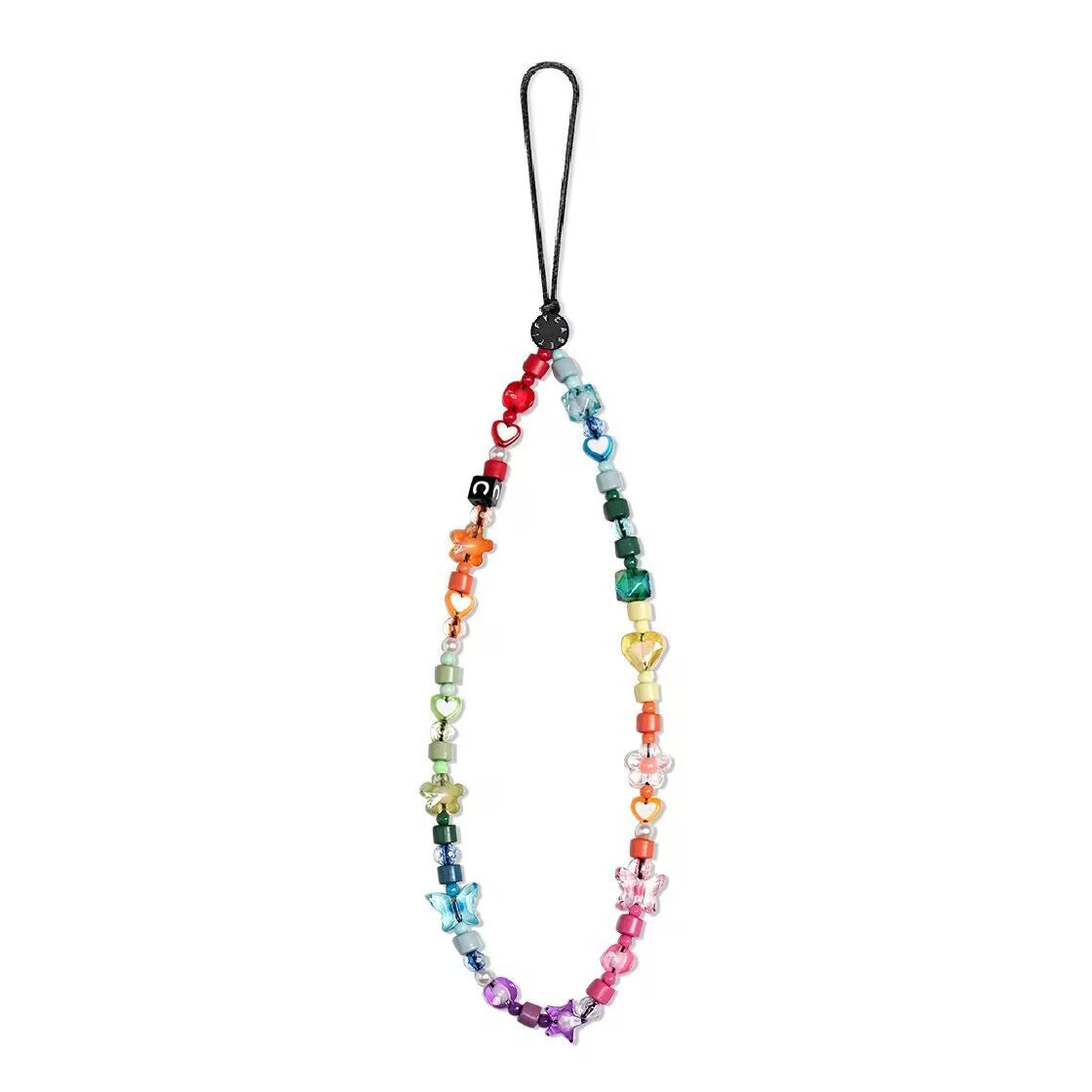 Rainbow Butterfly Heart Phone Strap, Colorful Mixed Geometry Beaded Phone Charm Wristlet