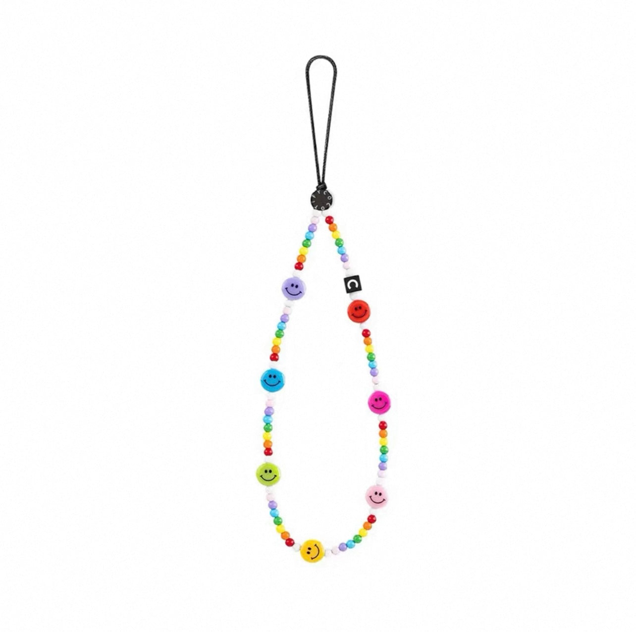 Rainbow Smiley Face Phone Strap, Colorful Candy Beads Phone Charm Wristlet