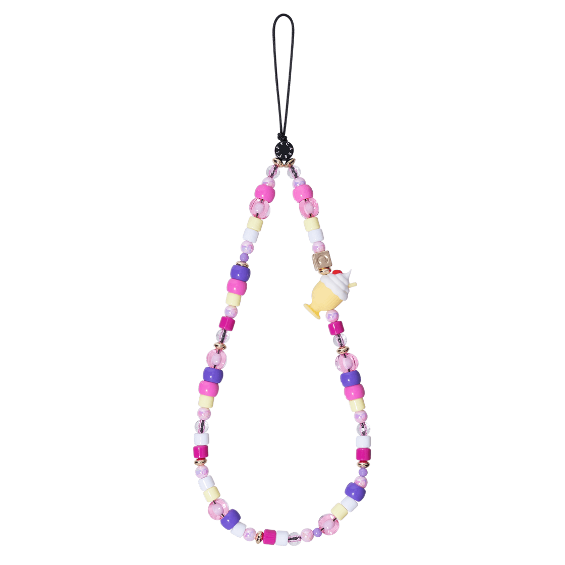 Cute Ice Cream Sundae Phone Charm, Colorful Candy Beaded Phone Strap Wristlet