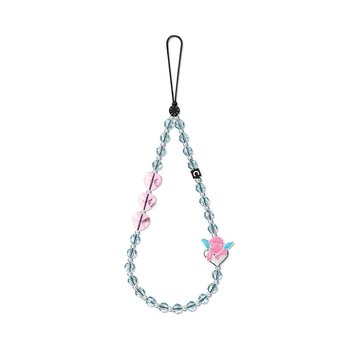 Cute Cupid Angel Phone Charm, Clear Blue Crystal Beaded Phone Strap Wristlet