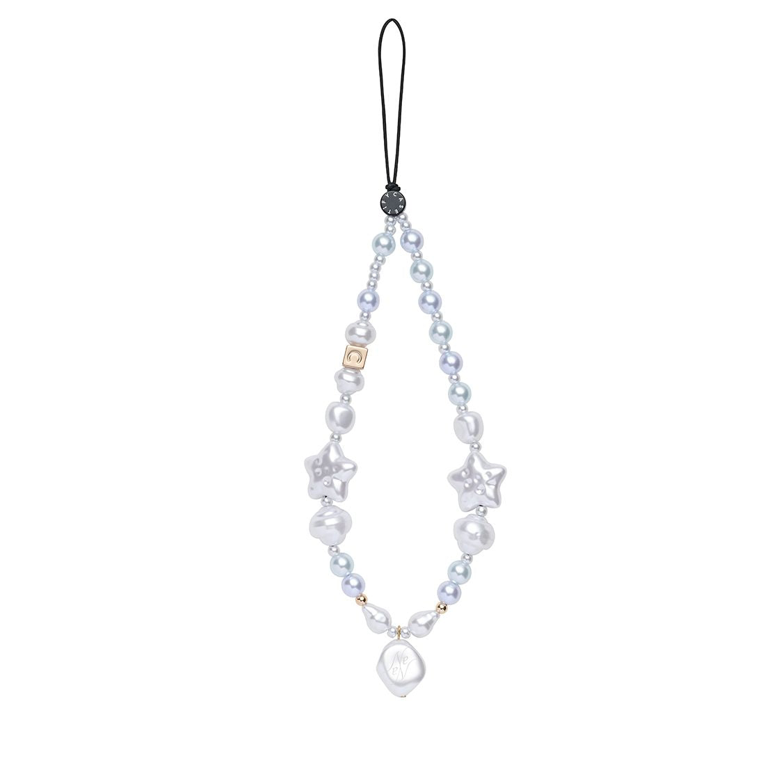Baroque Pearl Phone Strap, Silver Metallic Star Beaded Phone Charm Wristlet