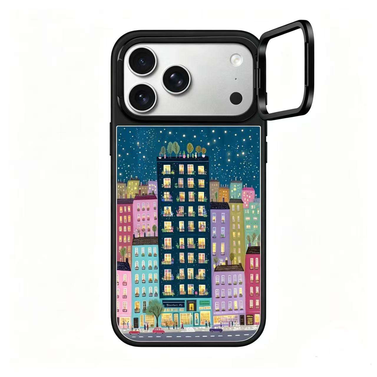 Starry City Night Mirror Case with Flip Lens Stand for iPhone 17 16 Pro Max