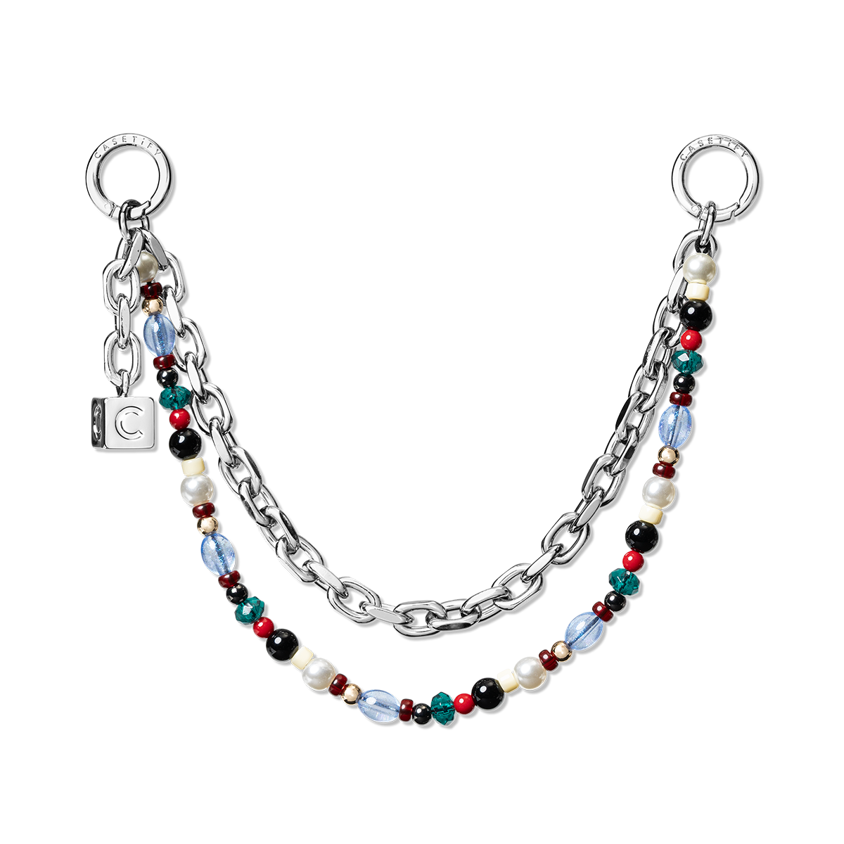 Silver Chain Layered Phone Strap | Colorful Beaded Charm