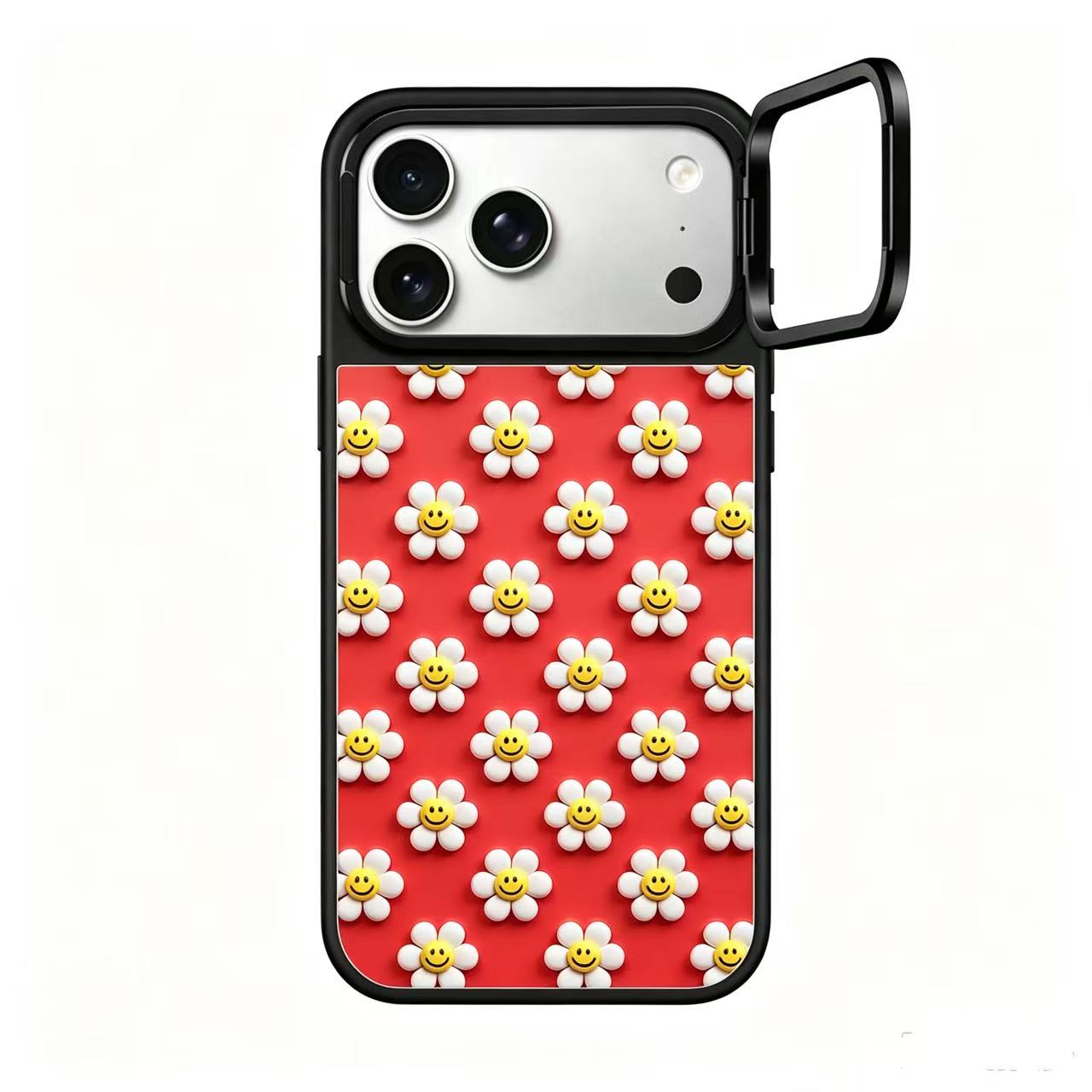 Wiggle Wiggle Daisy Red Mirror Case with Flip Lens Stand for iPhone 17 16 Pro Max