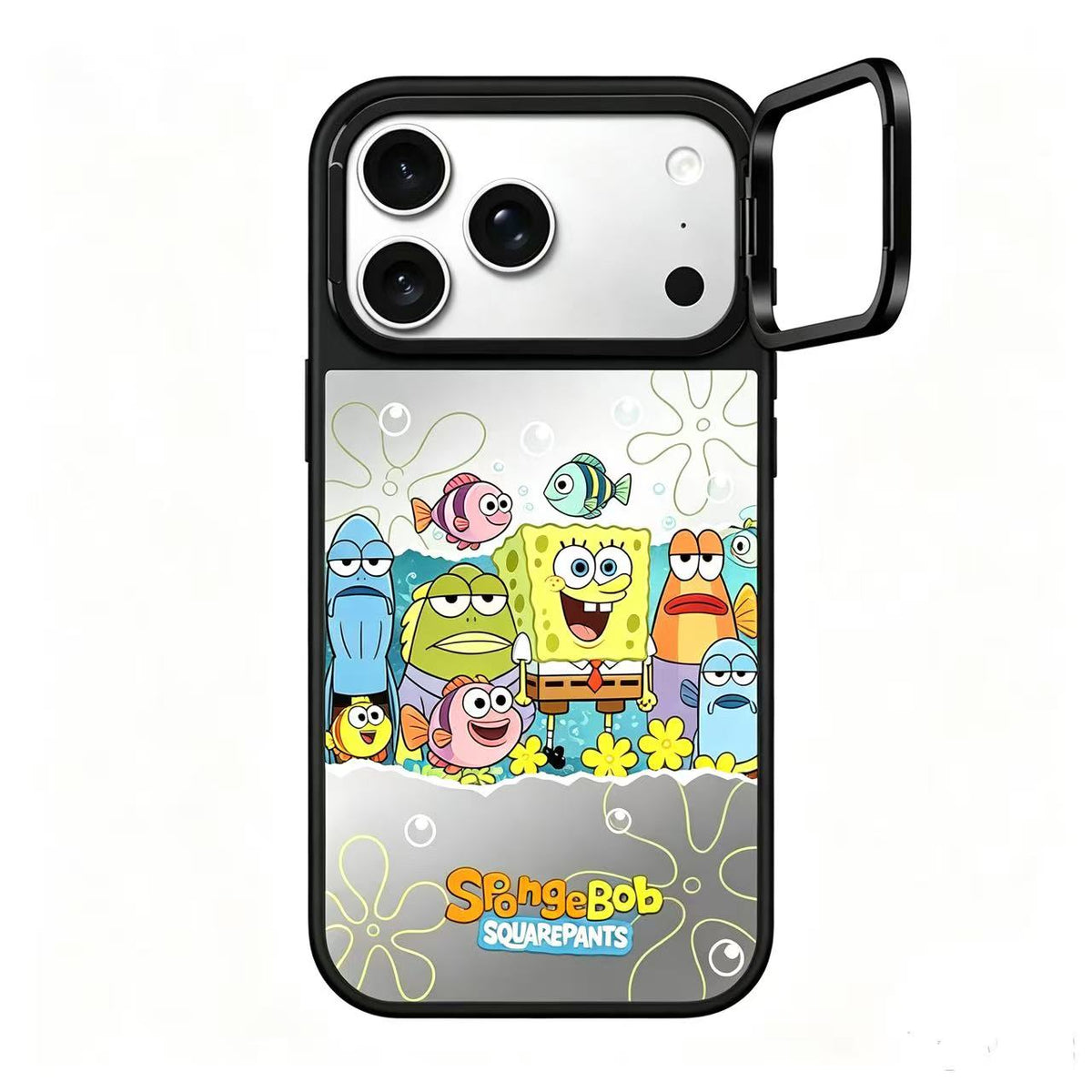 SpongeBob and Bikini Bottom Fish Mirror Case with Flip Lens Stand for iPhone 17 16 Pro Max