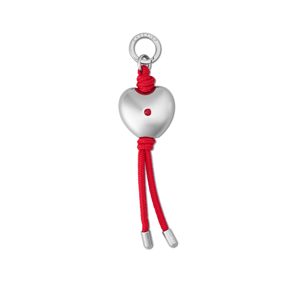 Silver Metal Heart Phone Charm - Red Cord Y2K Pendant