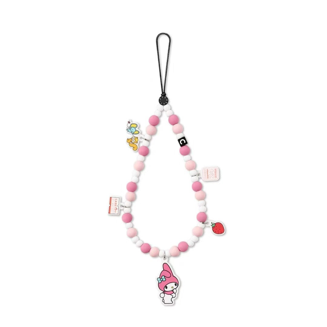 My Melody Beaded Phone Charm, Cute Pink and White Phone Strap Wristlet