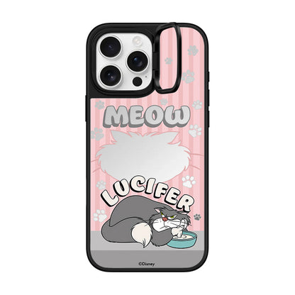 Disney Lucifer Cat Pink Mirror Case with Flip Lens Stand for iPhone 17 16 Pro Max