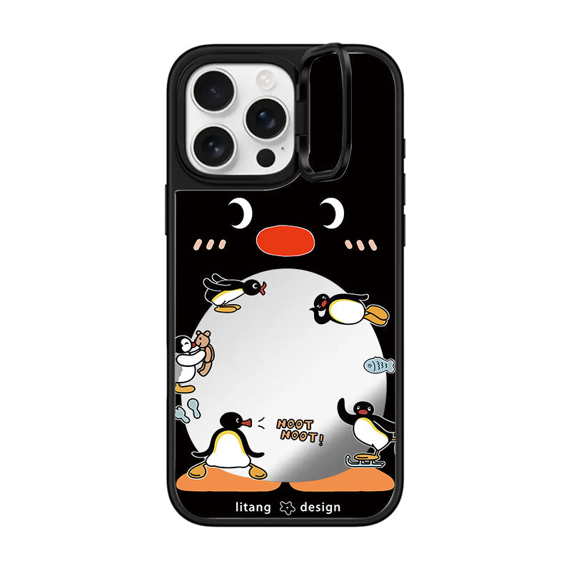 Pingu Penguin Noot Noot Mirror Case with Flip Lens Stand for iPhone 17 16 Pro Max