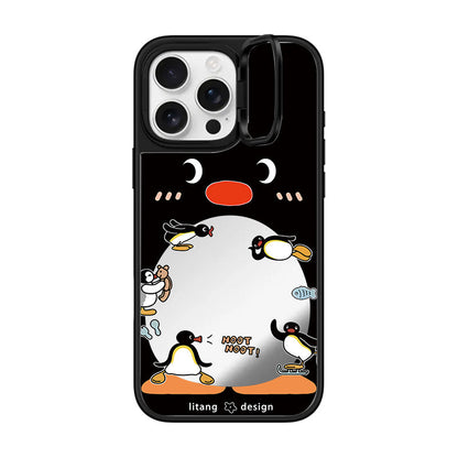Pingu Penguin Noot Noot Mirror Case with Flip Lens Stand for iPhone 17 16 Pro Max
