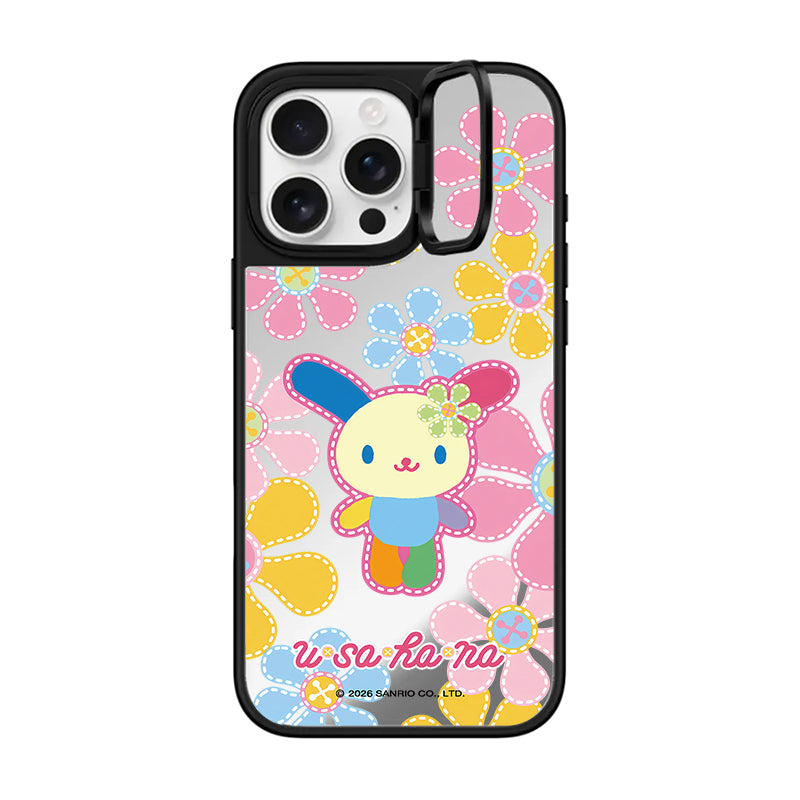 Sanrio Usahana Flower Mirror Case with Flip Lens Stand for iPhone 17 16 Pro Max