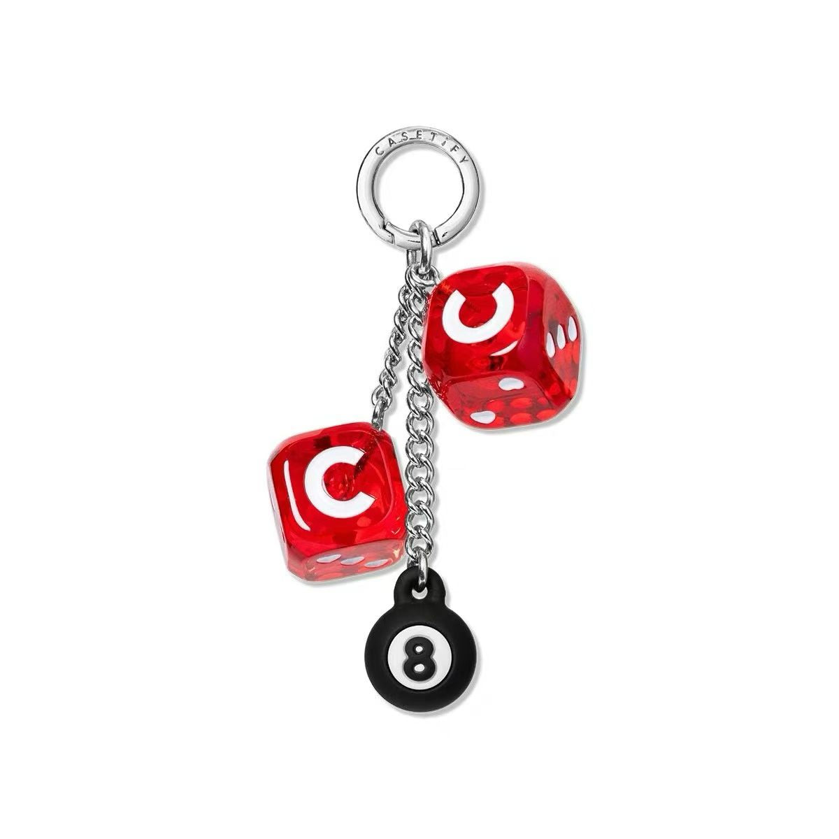 Red Dice & Black 8-Ball Phone Charm | Metal Case Pendant