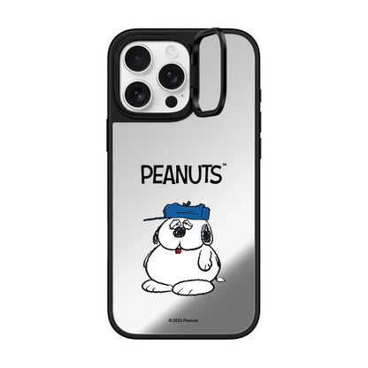 For iPhone 17 16 Pro Max Case Mirror MagSafe Flip Lens Camera Stand PEANUTS Snoopy Olaf Cute Shockproof Cover