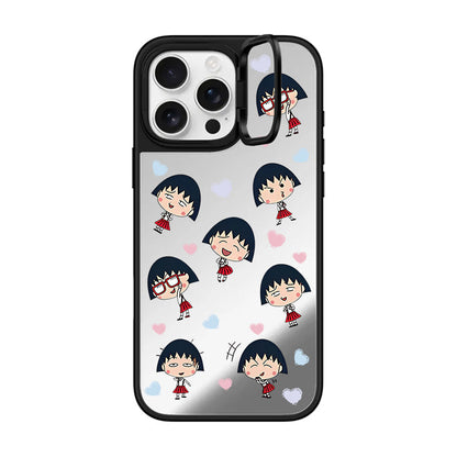 Chibi Maruko-chan Hearts Mirror Case with Flip Lens Stand for iPhone 17 16 Pro Max