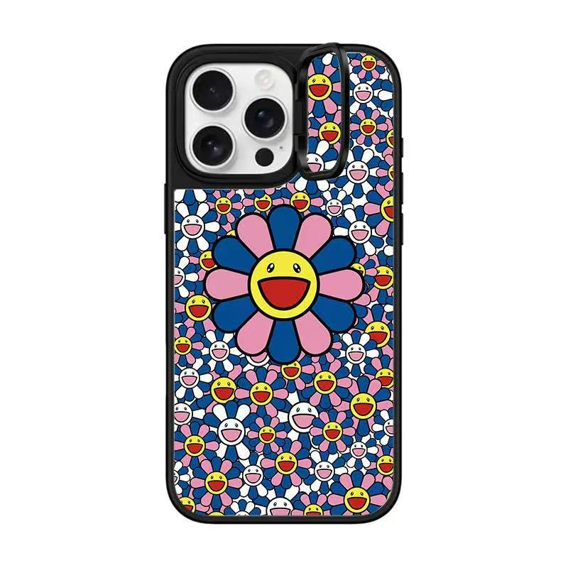 Takashi Murakami Flower Mirror Case with Flip Lens Stand for iPhone 17 16 Pro Max