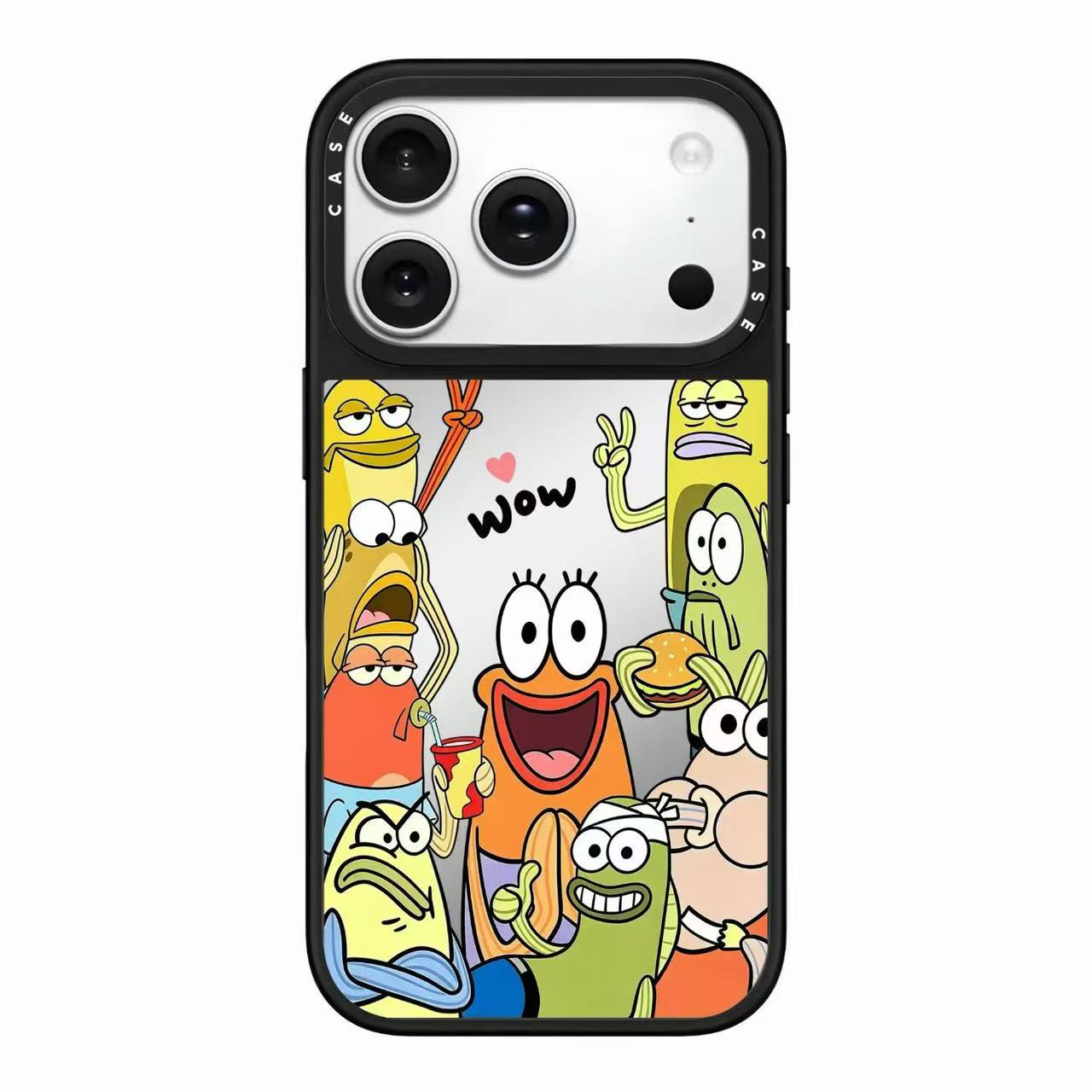 SpongeBob Bikini Bottom Crowd Mirror Case with Flip Lens Stand for iPhone 17 16 Pro Max