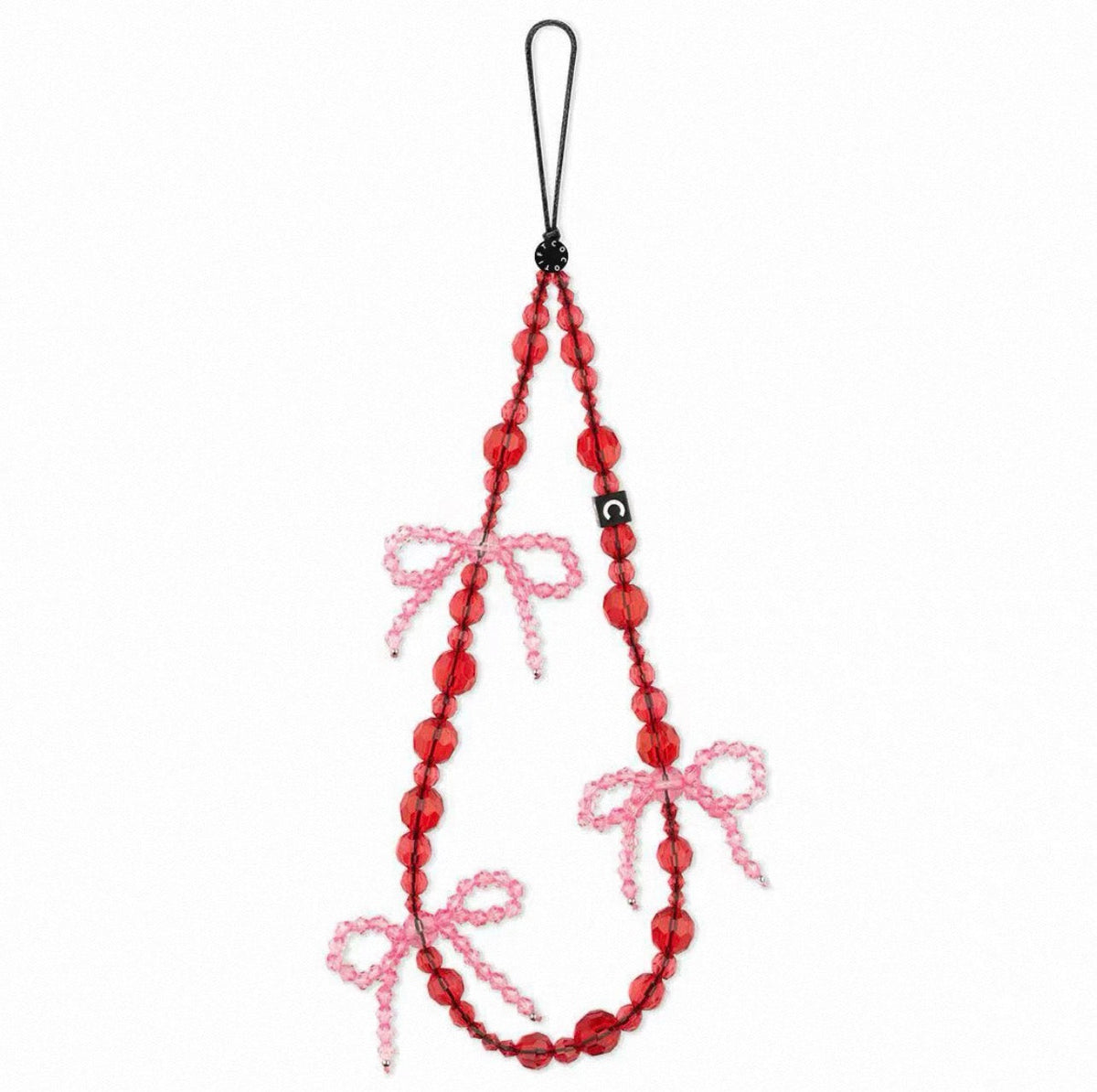 Red Crystal Phone Charm | Pink Ribbon Bows Beaded Strap