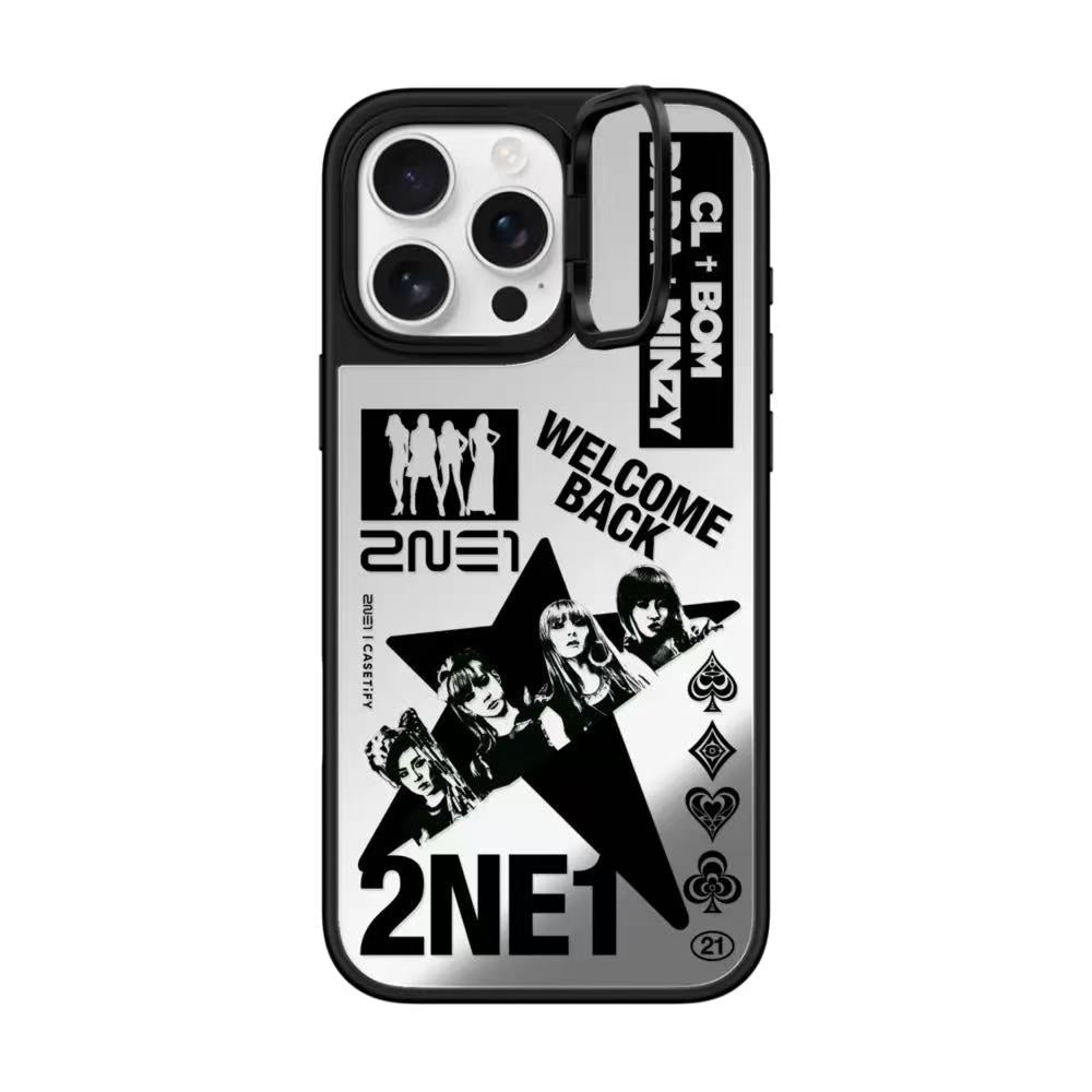 Kpop 2NE1 Welcome Back Tour Mirror Case with Flip Lens Stand for iPhone 17 16 Pro Max