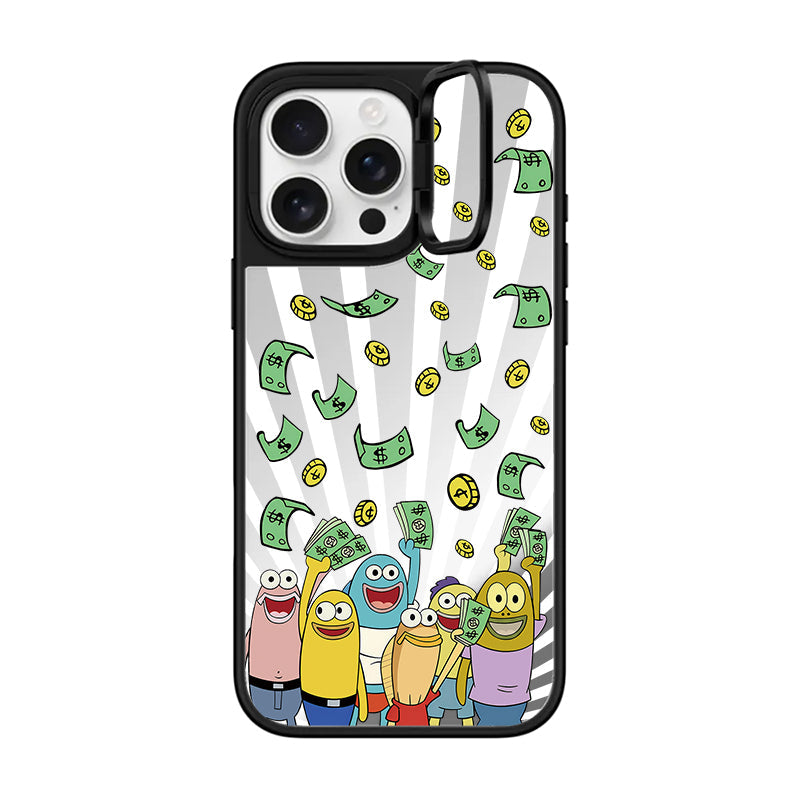 SpongeBob Money Mirror Case with Flip Lens Stand for iPhone 17 16 Pro Max