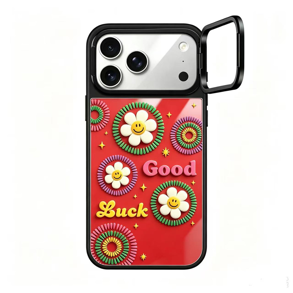 Wiggle Wiggle Good Luck Red Mirror Case with Flip Lens Stand for iPhone 17 16 Pro Max