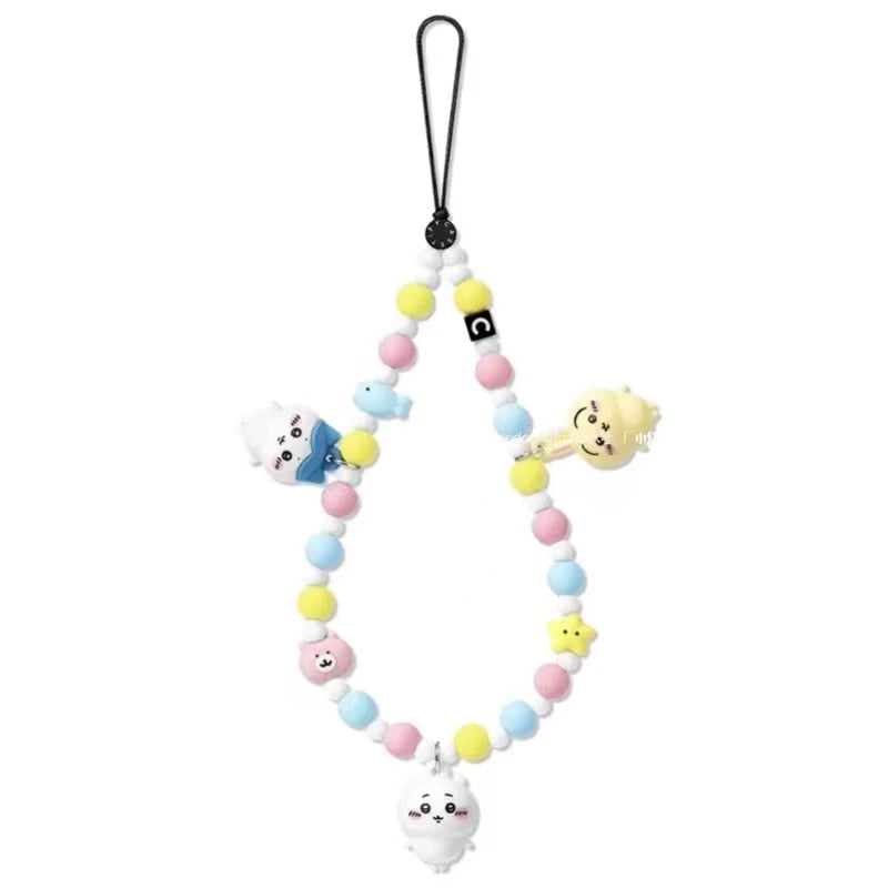 Chiikawa Beaded Phone Charm, Cute Pastel Macaron Color Phone Strap Wristlet
