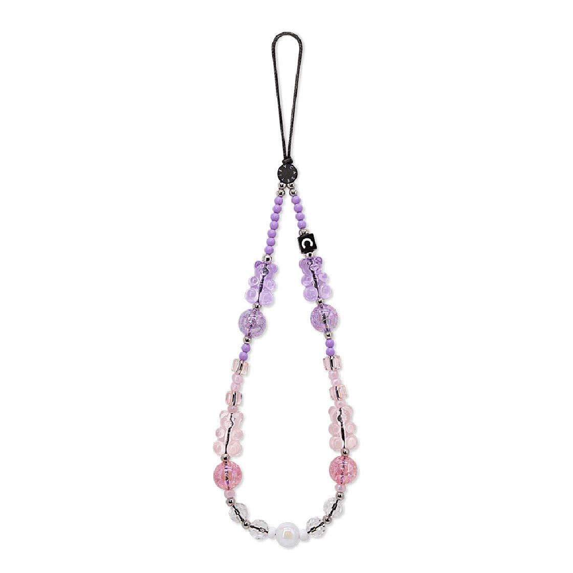 Pastel Pink Purple Phone Strap, Cute Gummy Bear & Crackle Quartz Beaded Phone Charm Wristlet