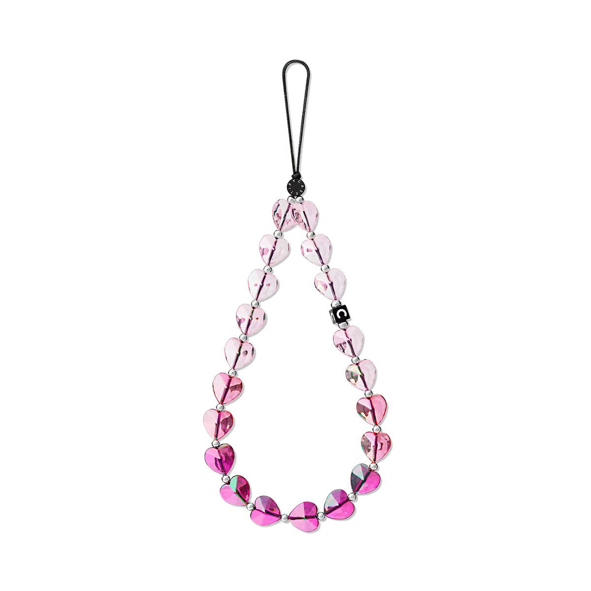 Gradient Pink Heart Phone Strap, Ombre Crystal Heart Beaded Phone Charm Wristlet