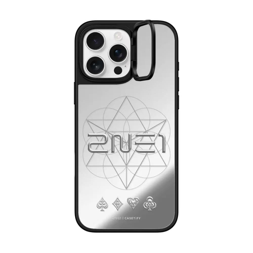 Kpop 2NE1 Geometric Logo Mirror Case with Flip Lens Stand for iPhone 17 16 Pro Max