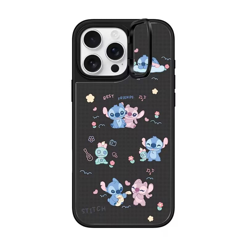Disney Stitch and Angel Mirror Case with Flip Lens Stand for iPhone 17 16 Pro Max