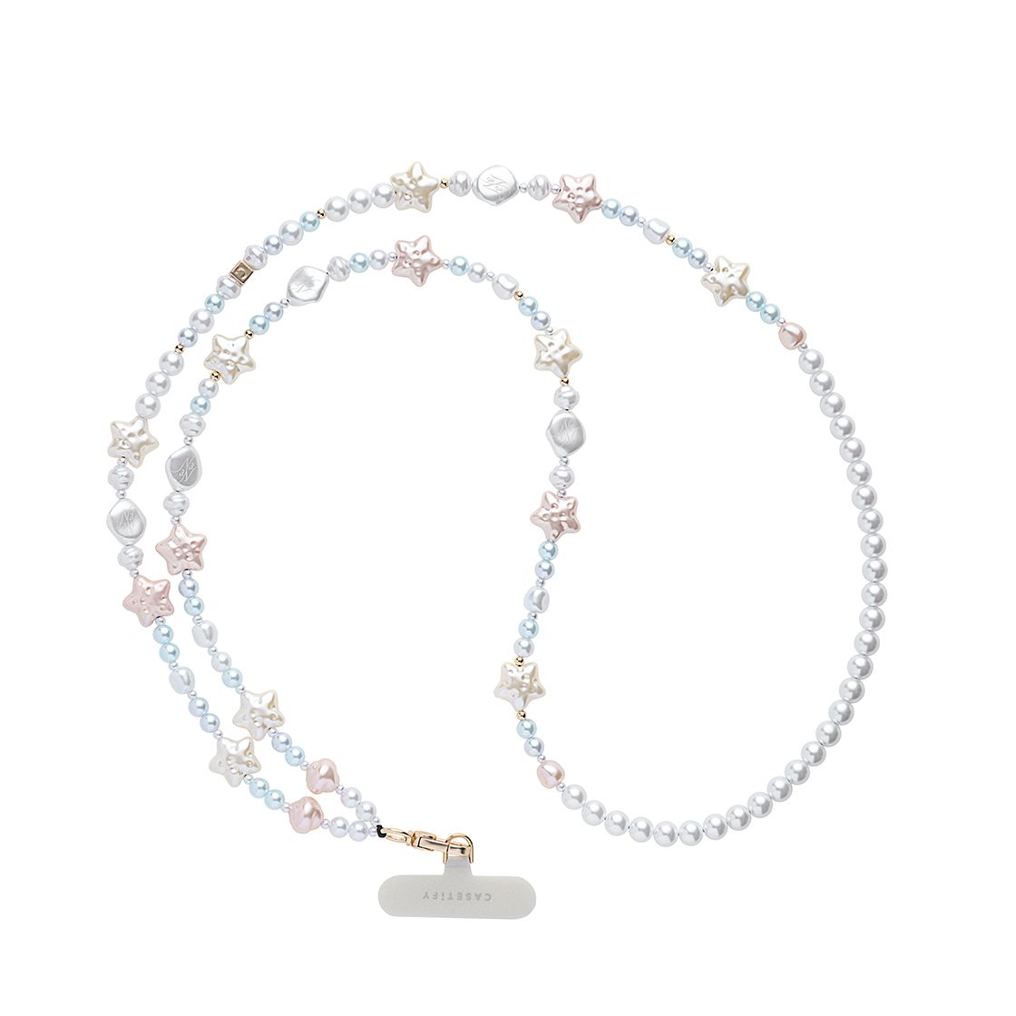 Pastel Star Pearl Phone Crossbody Chain, Pastel Pink and Blue Pearl Beaded Phone Lanyard