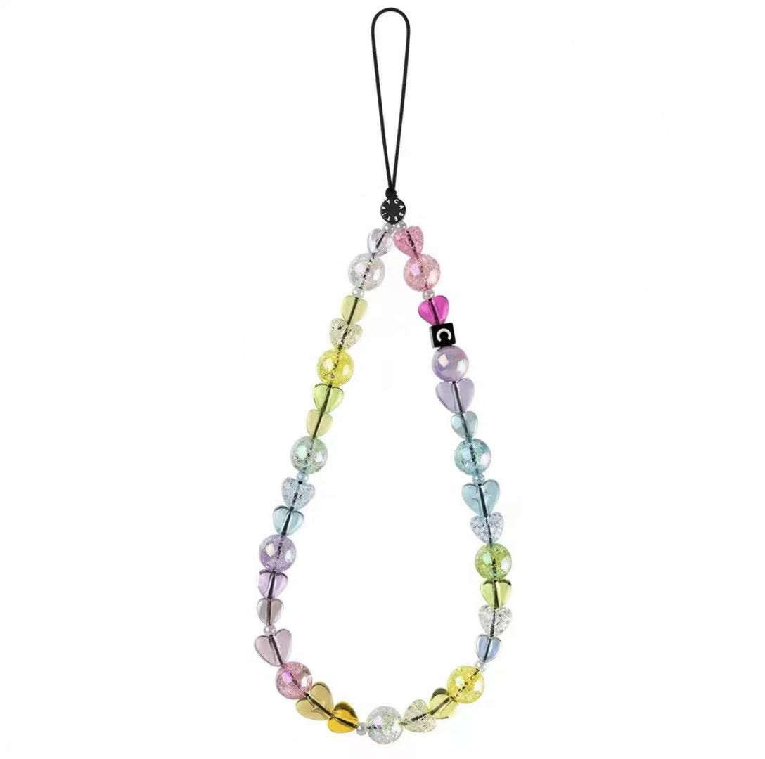 Colorful Rainbow Heart Phone Strap, Cute Candy Color Jelly Beads Phone Charm Wristlet