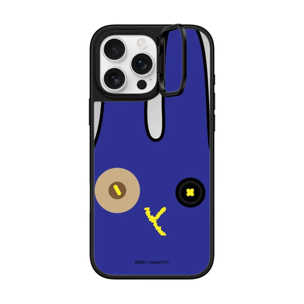 Kpop 2NE1 Big Face Blue Bunny Mirror Case with Flip Lens Stand for iPhone 17 16 Pro Max