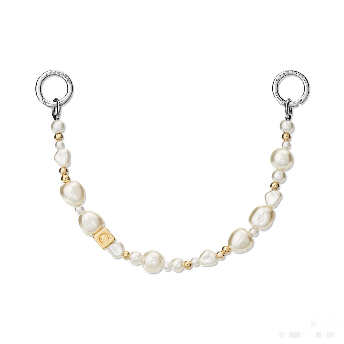Baroque Pearl Phone Chain | Gold & White Beaded Strap