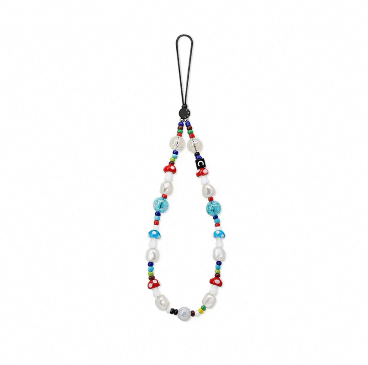 Cute Mushroom Pearl Phone Strap, Colorful Polka Dot Mushroom Beaded Phone Charm Wristlet