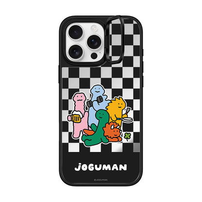 JOGUMAN Dino Checkerboard Mirror Case with Flip Lens Stand for iPhone 17 16 Pro Max
