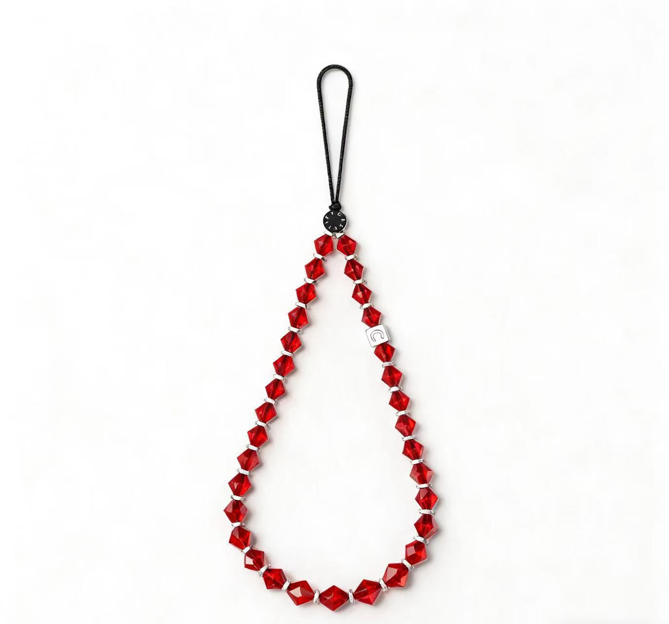 Red Crystal Phone Charm | Ruby Red Beaded Case Strap