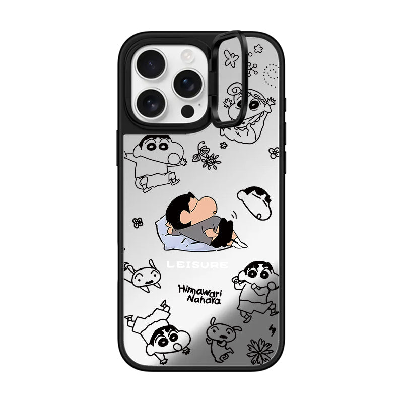Crayon Shin-chan Mirror Case with Flip Lens Stand for iPhone 17 16 Pro Max