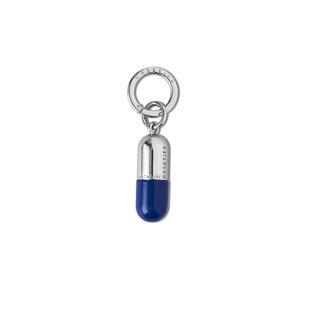 Silver & Blue Capsule Phone Charm | Metal Case Pendant