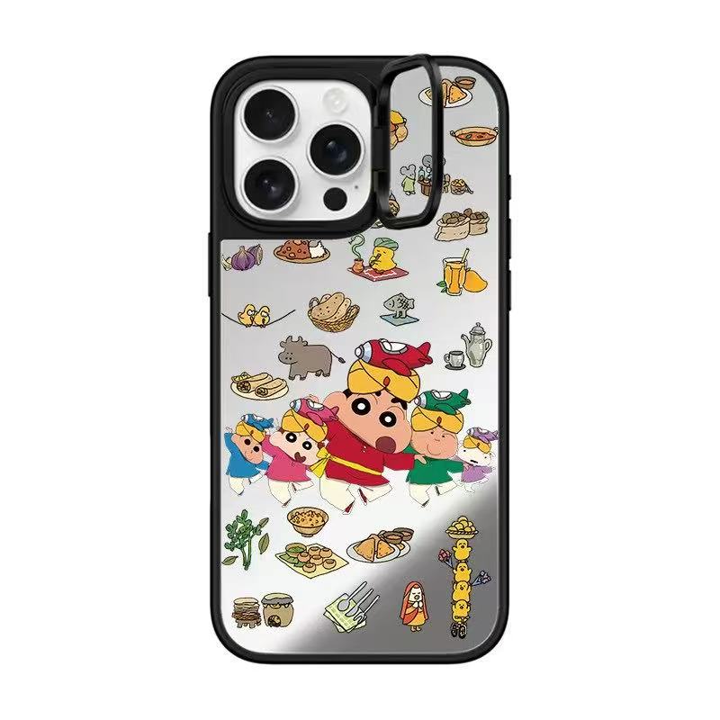 Crayon Shin-chan Food Pattern Mirror Case with Flip Lens Stand for iPhone 17 16 Pro Max
