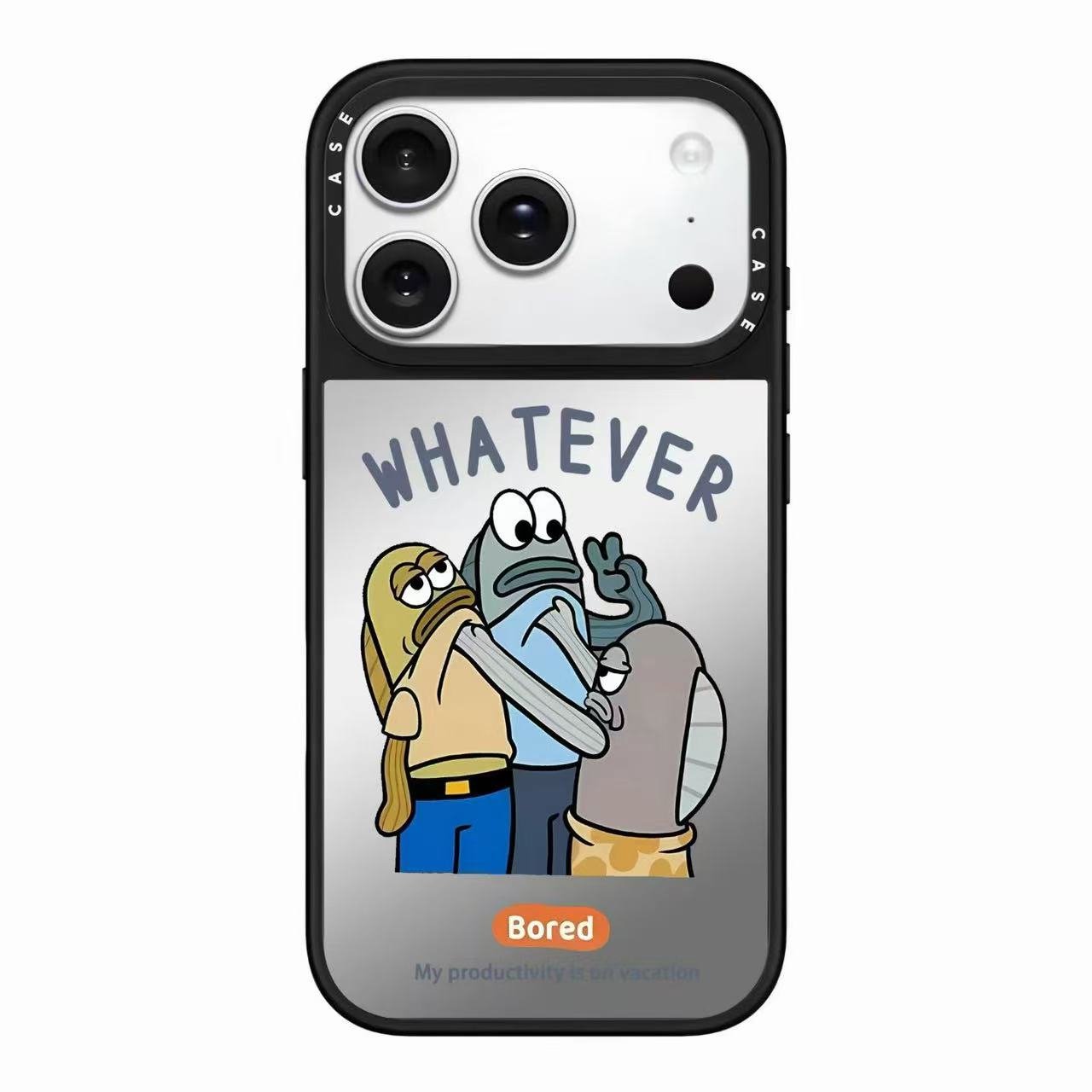 SpongeBob Bored Fish Mirror Case with Flip Lens Stand for iPhone 17 16 Pro Max