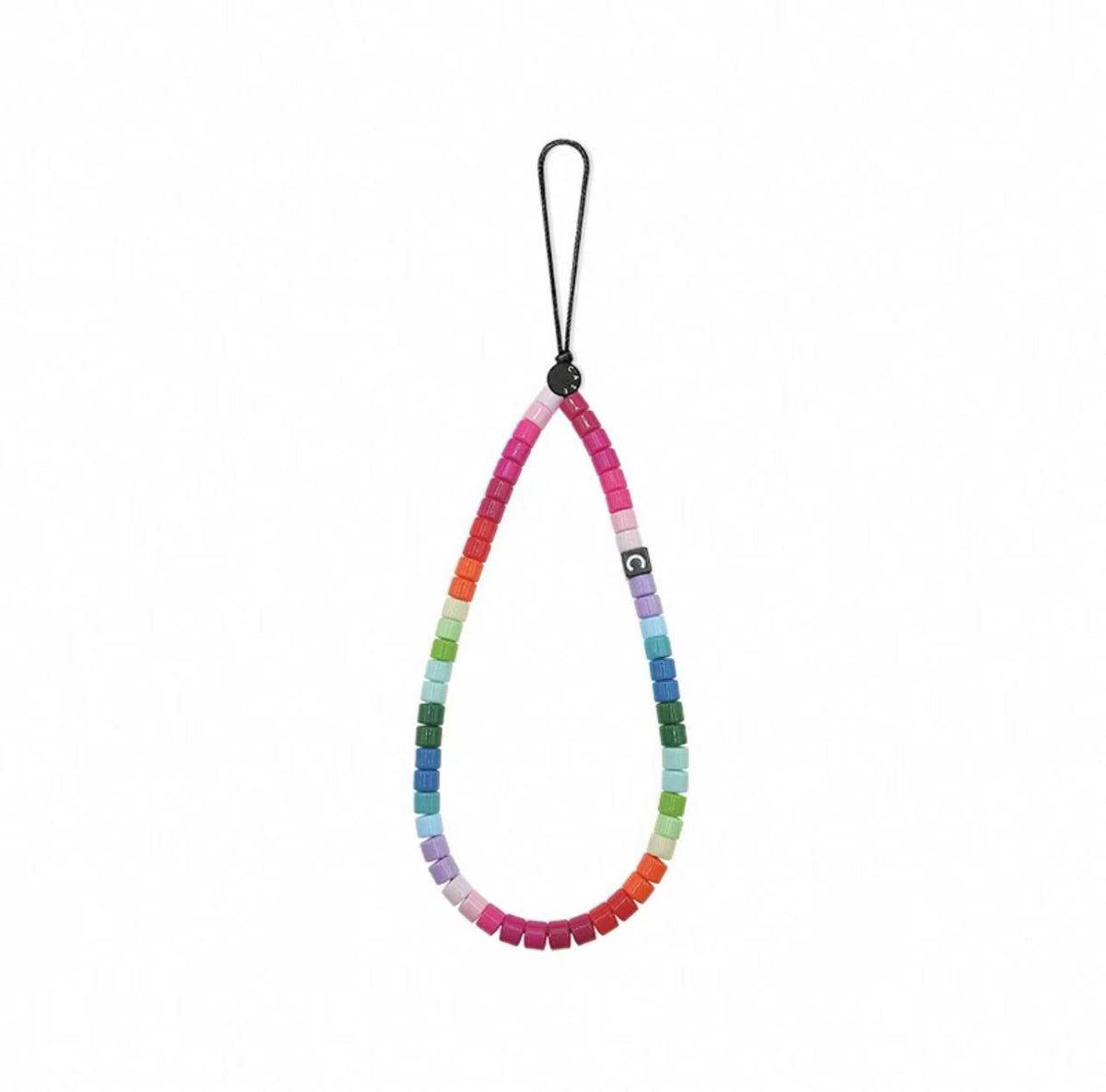 Bright Rainbow Cylindrical Beaded Phone Strap, Hot Pink Candy Block Beads Phone Charm Wristlet