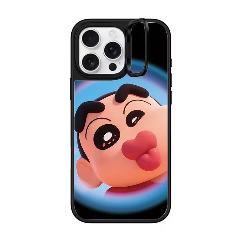 Crayon Shin-chan Kiss Face Mirror Case with Flip Lens Stand for iPhone 17 16 Pro Max