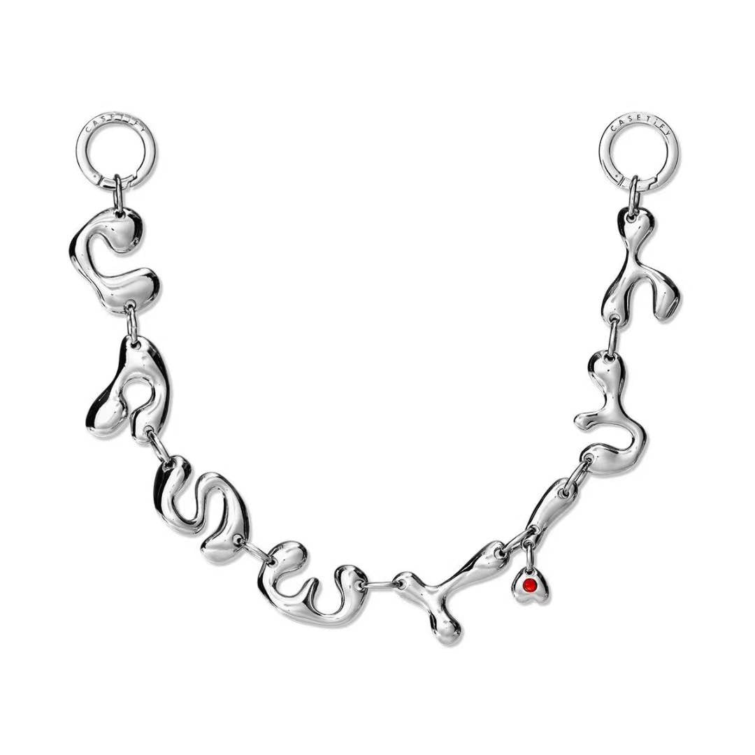 Silver Liquid Metal Phone Chain | Letter Beaded Case Strap