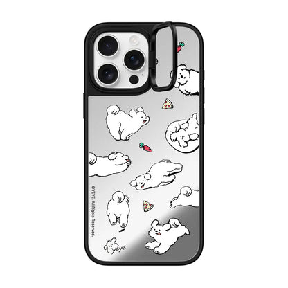 YEYE Dog Food Pattern Mirror Case with Flip Lens Stand for iPhone 17 16 Pro Max