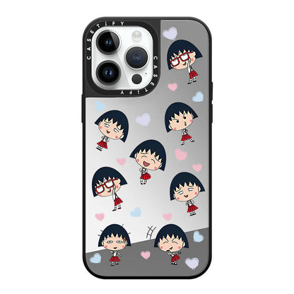 Chibi Maruko-chan Hearts Mirror Case with Flip Lens Stand for iPhone 17 16 Pro Max