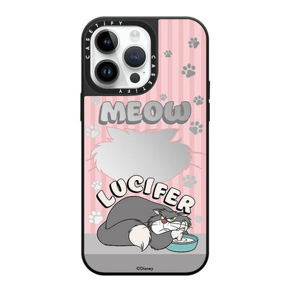 Disney Lucifer Cat Pink Mirror Case with Flip Lens Stand for iPhone 17 16 Pro Max