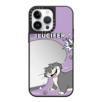 Disney Lucifer Cat Purple Mirror Case with Flip Lens Stand for iPhone 17 16 Pro Max